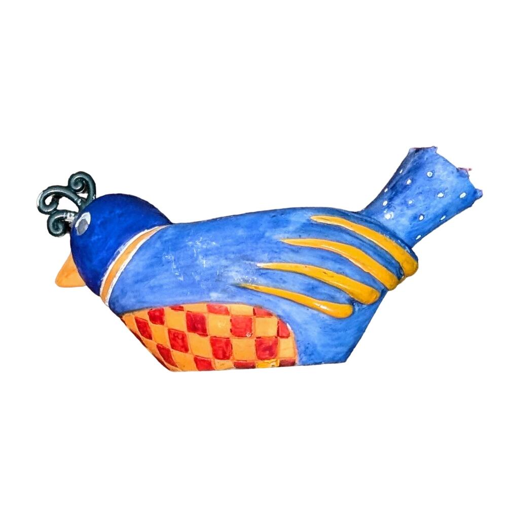 Vintage Rare Artisan Handpainted Resin Quail Blue Boho Tealiight Candleholder